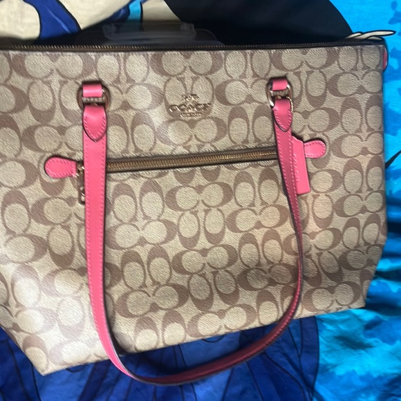 Large tan and pink coach purse - Picture 1 of 5